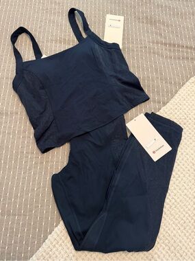 NWT Lululemon Set Align Lace-Panel Tank & Paisley Lace Overlay Tight 25” NavyM/8